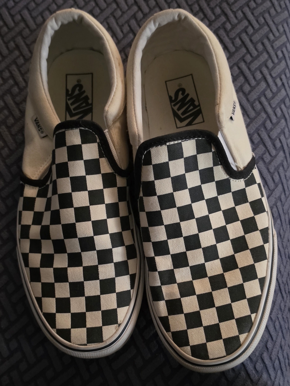 Vans Classic Slip-On Checkerboard Canvas Sneakers - Black & White Mens 9.5